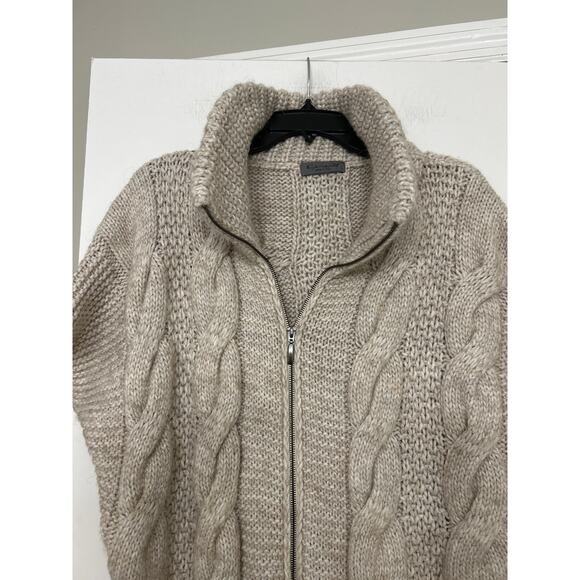 Elsamanda Anthropologie Beige Cable Knit Full Zip Alpaca Wool Sweater Vest Lrg - Picture 6 of 14